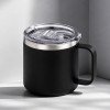 Кружка стальная Alaska с крышкой слайдером, powder coating, черный