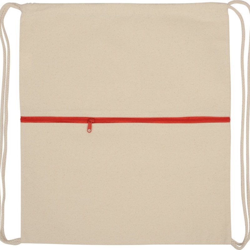 Рюкзак-мешок хлопковый Lark с цветной молнией, натуральный/красный