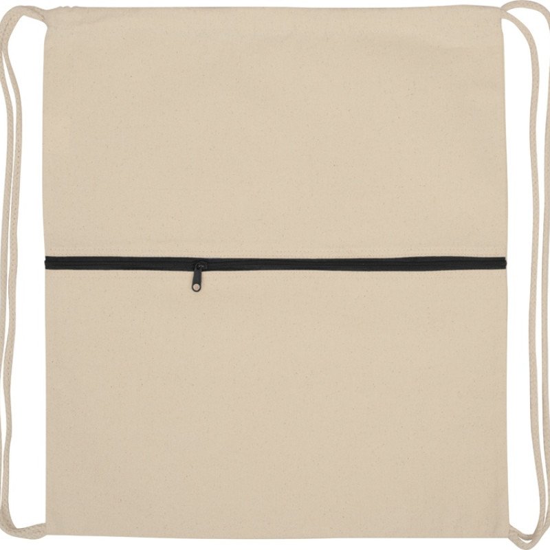 Рюкзак-мешок хлопковый Lark с цветной молнией, натуральный/черный