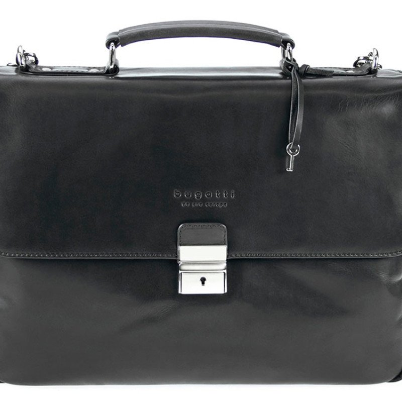 Портфель BUGATTI РОМАНО | ROMANO 15'', чёрный, натуральная воловья кожа, 40х12х30 см
