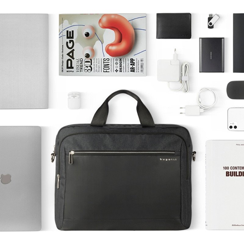 Портфель мужской BUGATTI СЕРА | SERA, антрацитовый, полиэстер, 40х11х34 см, 15 л