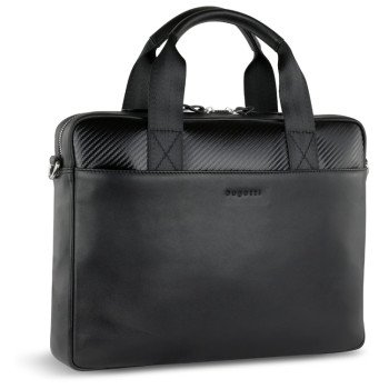 Портфель мужской BUGATTI КОМЕТА | COMET, чёрный, воловья кожа/полиэстер, 37х6х27 см