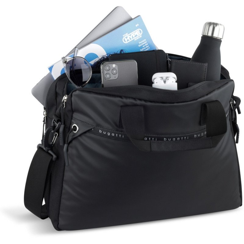Портфель мужской BUGATTI БЛАНК ОБЛЕГЧЕННАЯ | BLANC DELIGHT, чёрный, нейлон RPET600D/тарпаулин/полиэстер, 40х10х29 см, 10 л