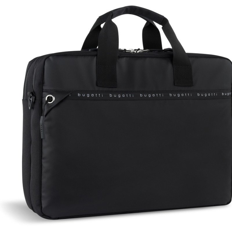 Портфель мужской BUGATTI БЛАНК ОБЛЕГЧЕННАЯ | BLANC DELIGHT, чёрный, нейлон RPET600D/тарпаулин/полиэстер, 40х10х29 см, 10 л