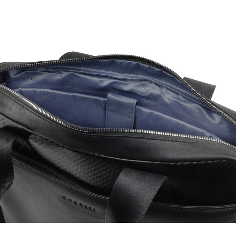 Портфель мужской BUGATTI КОМЕТА | COMET, чёрный, воловья кожа/полиэстер, 37х6х27 см