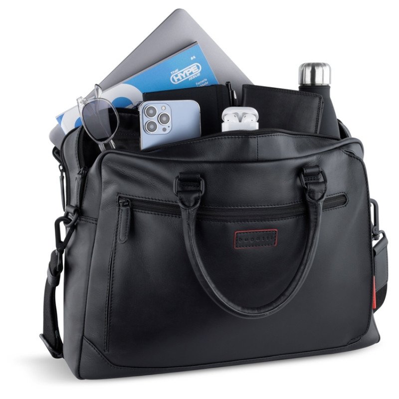 Портфель мужской BUGATTI КЛАРК | CLARK, чёрный, воловья кожа/полиэстер, 40х9,5х29 см, 10 л