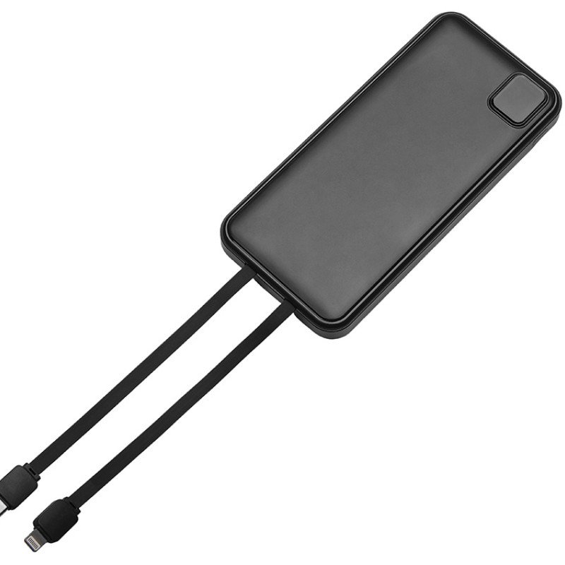 Внешний аккумулятор со встроенными кабелями «Фрэйм», 10000мач, черный