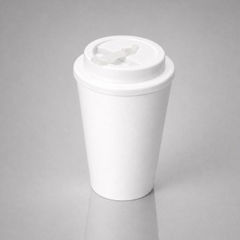 Пластиковый стакан Take away с двойными стенками и крышкой с силиконовым клапаном, 350 мл, белый