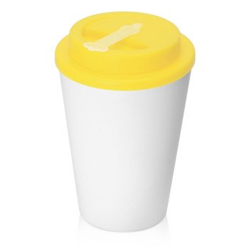 Пластиковый стакан Take away с двойными стенками и крышкой с силиконовым клапаном, 350 мл, белый/желтый