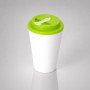 Пластиковый стакан Take away с двойными стенками и крышкой с силиконовым клапаном, 350 мл, белый/зел. Яблоко