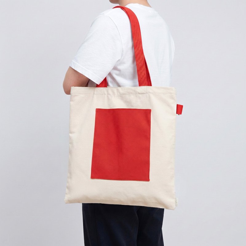 Сумка для покупок «Тема» 280 г из переработанных материалов, натуральный/красный + ремувка Сумка для покупок «Тема» 280 г из переработанных материалов, натуральный/красный + ремувка
