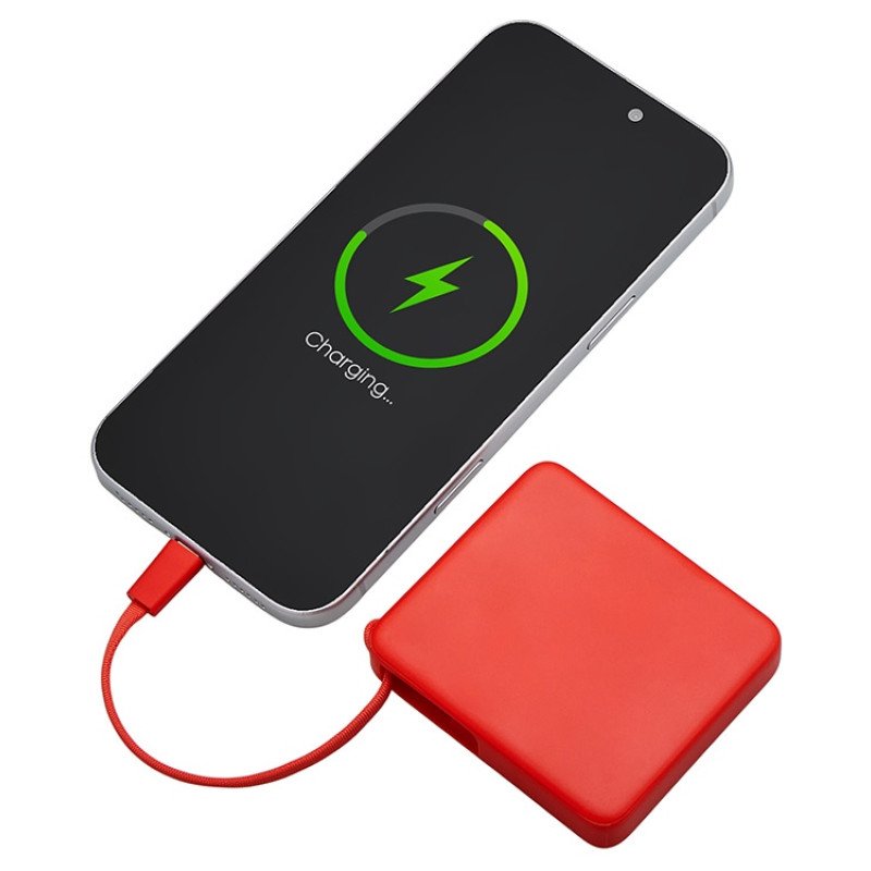 Внешний аккумулятор со встроенным кабелем USB-C «Дэнси», 5000 мАч, красный Внешний аккумулятор со встроенным кабелем USB-C «Дэнси», 5000 мАч, красный