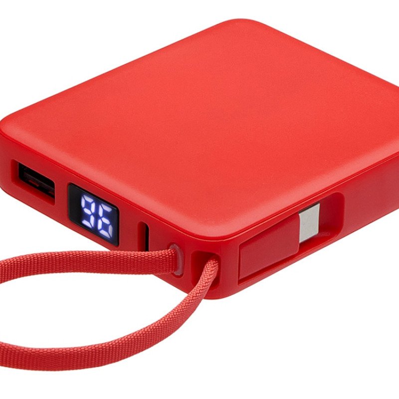 Внешний аккумулятор со встроенным кабелем USB-C «Дэнси», 5000 мАч, красный Внешний аккумулятор со встроенным кабелем USB-C «Дэнси», 5000 мАч, красный