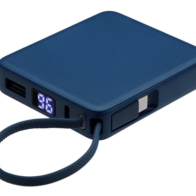 Внешний аккумулятор со встроенным кабелем USB-C «Дэнси», 5000 мАч, темно-синий