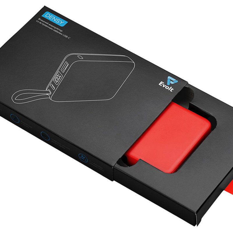 Внешний аккумулятор со встроенным кабелем USB-C «Дэнси», 5000 мАч, красный Внешний аккумулятор со встроенным кабелем USB-C «Дэнси», 5000 мАч, красный