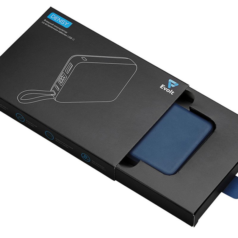 Внешний аккумулятор со встроенным кабелем USB-C «Дэнси», 5000 мАч, темно-синий