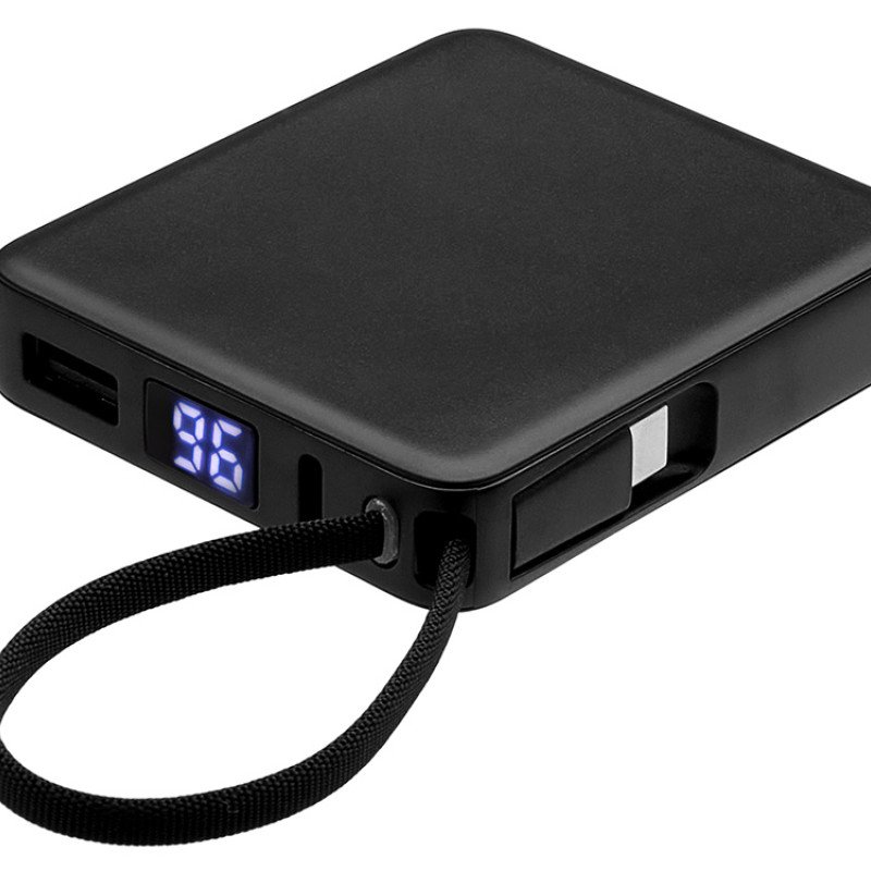 Внешний аккумулятор со встроенным кабелем USB-C «Дэнси», 5000 мАч, черный