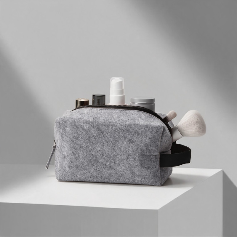 Косметичка из РПЕТ фетра с ручкой "Felt", серый с черным Косметичка из РПЕТ фетра с ручкой "Felt", серый с черным