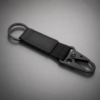 Брелок-ремувка "Carabinier" из ткани с вставкой из экокожи и карабином, черный