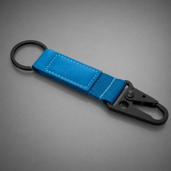 Брелок-ремувка "Carabinier" из ткани с вставкой из экокожи и карабином, синий
