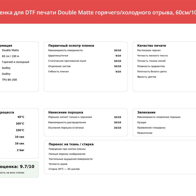 Пленка для DTF печати Double Matte (горячего / холодного отрыва) 60 см х100 м