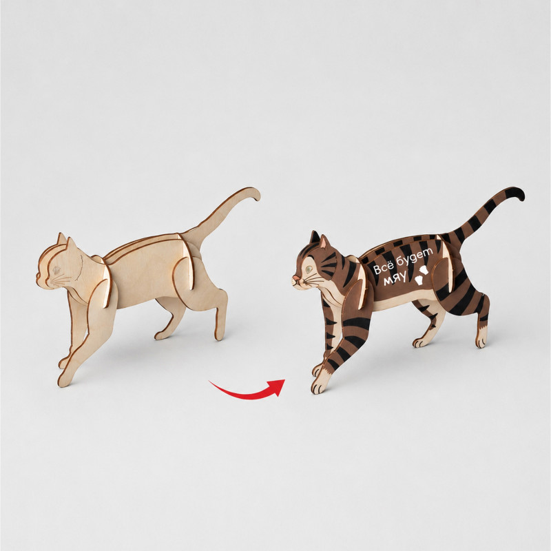 Деревянный 3d пазл "Котик" Деревянный 3d пазл "Котик"