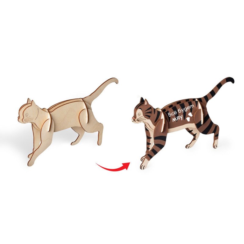 Деревянный 3d пазл "Котик" Деревянный 3d пазл "Котик"